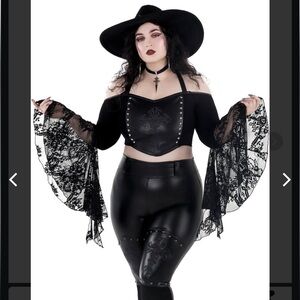 KILLSTAR Zelda Lace Bardot Crop Top Black Size XXL